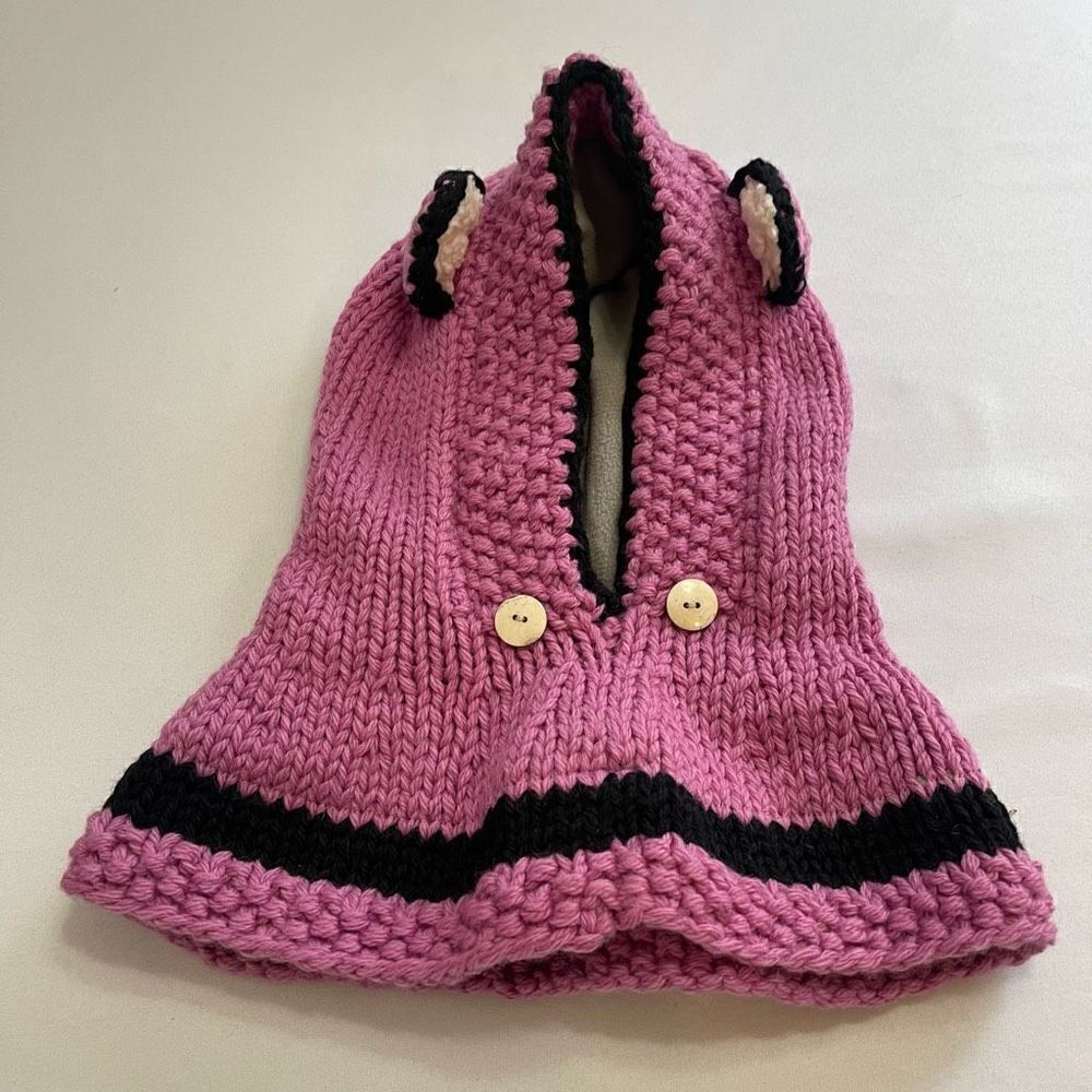 Nirvana Designs Hand Knit Pink Purple Cat Fox Wool Hat